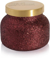 Capri Blue glam jar front view showing maroon glitter and elegant design benefit: festive decor