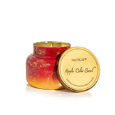 Capri Blue glimmer jar front packaging shows cranberry red glass and gold finish benefit decor