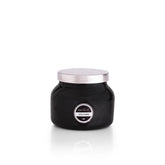 Capri Blue volcano front packaging black jar showing elegant design and mood