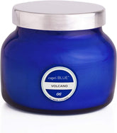 Capri Blue front view of blue jar candle showing vibrant color and décor benefit