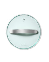 Caraway glass lid front view showing clear cover and neat rim for fit