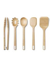 Caraway wooden utensil set front view showing five pieces and clean design benefit
