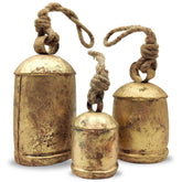 Carfar front view of three bells on jute rope showing rustic charm and easy hanging