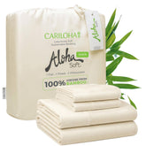 Cariloha front view of natural queen sheet set showcasing clean packaging and luxury