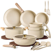 CAROTE cookware set front view showing complete 25-piece collection and organization benefit