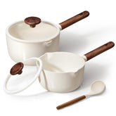 CAROTE front view of 2QT and 3QT saucepans showing complete set and compact benefit