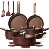 CAROTE full set front view showing all pots pans and utensils, useful for complete kitchen setup
