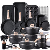 CAROTE full cookware set laid out showing pots pans and lids benefit organized kitchen
