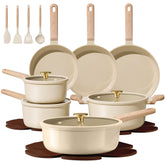 CAROTE front view of full 22-piece cookware set showing included pieces and benefits