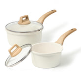 CAROTE white saucepan front view showing clean finish and quick-cook benefit