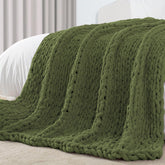 Carriediosa front view of olive throw showing color and finish for cozy decor
