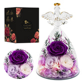 Casaido glass angel front view showing preserved rose and elegant ornamentation
