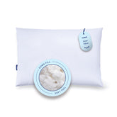 Casper down pillow front view showing clean white cover and brand benefit breathable comfort