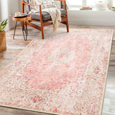 Castage front view showing full pink rug and floral boho pattern benefit: instant room warmth