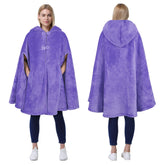 Catalonia hooded poncho front view showing oversized fit and cozy look