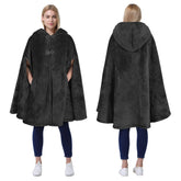 Catalonia front view of hooded poncho showing oversized fit and buttons for versatile styling