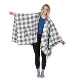 Catalonia poncho front view showing hood and silhouette for easy layering