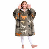 Catalonia horse hoodie blanket front view showing full oversized fit and playful design