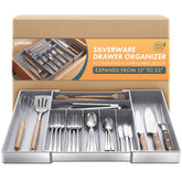 CCWOFF front view of expandable organizer showing neat utensil separation and easy access