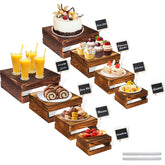 Cecnamt front view of full buffet riser set showing cohesive tiers and warm finish