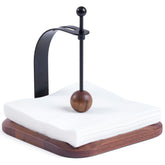 celestree front view of napkin holder showing elegant walnut finish and stability
