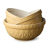 Certified International front view of three golden-honey bowls showing sizes and finish, stylish and practical