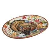 Certified International front view of oval turkey platter showcasing festive presentation benefit