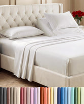 CGK Unlimited front packaging of Antique White sheet set, clear product view benefits organization