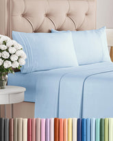 CGK Unlimited front packaging showing king light-blue sheet set with clear fold benefit