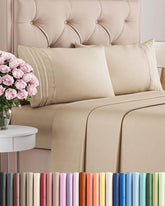CGK Unlimited sheet set front packaging showing cream color and contents