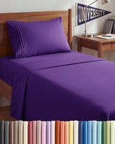 CGK Unlimited front view of purple Twin XL sheet set showing fit and color benefits