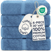 Chakir Turkish Linens front view showing Wedgewood towel and banded border, plush look