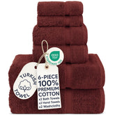 Chakir Turkish Linens folded 6-piece set showing coordinated cranberry tones and cohesive styling