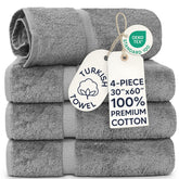 Chakir Turkish Linens folded 4-pack gray towels showing plush storage benefit
