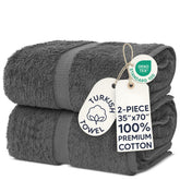 Chakir Turkish Linens front folded bath sheet showing plush dark gray fabric and neat fold