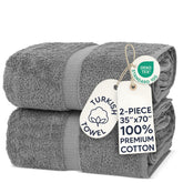 Chakir Turkish Linens folded front view showing neutral gray and plush look for elegant storage
