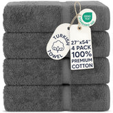 Chakir Turkish Linens front view showing dark gray 4-pack and neat fold benefit