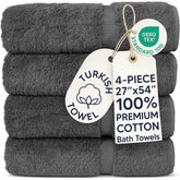 Chakir Turkish Linens front view of four dark gray towels, shows coordinated set and value