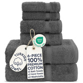 Chakir Turkish Linens front packaging showing dark gray towels and premium appeal