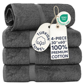 Chakir Turkish Linens front view of four dark gray towels showing size and neat fold benefit