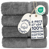 Chakir Turkish Linens front-packaging showing four gray towels and value