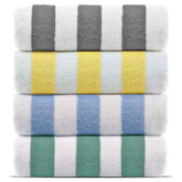 Chakir Turkish Linens front view of four multicolor cabana towels neatly folded showing stripes and value