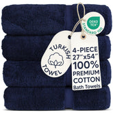 Chakir Turkish Linens front pack navy shows four matching towels and organized value