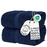 Chakir Turkish Linens front packaging showing navy bath sheets and premium look