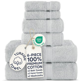 Chakir Turkish Linens front view of silver gray towel set showing clean banded design and plush look