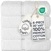 Chakir Turkish Linens front packaging showing two banded bath towels, promotes ready-to-use convenience