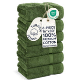Chakir Turkish Linens front-packed six-pack moss towels showing neat stack and color benefit