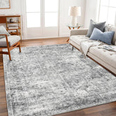 CHAMPLANT front view of 8x10 gray vintage rug showing overall design and scale