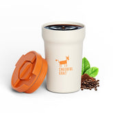 CHEERFUL GOAT front view showing sleek travel mug, durable and stylish