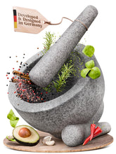 ChefSofi front view of gray mortar and pestle showing sturdy design and versatility